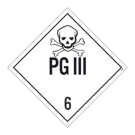 Nmc Pg Iii 6 Dot Placard Sign, Pk50, Material: Adhesive Backed Vinyl DL127P50